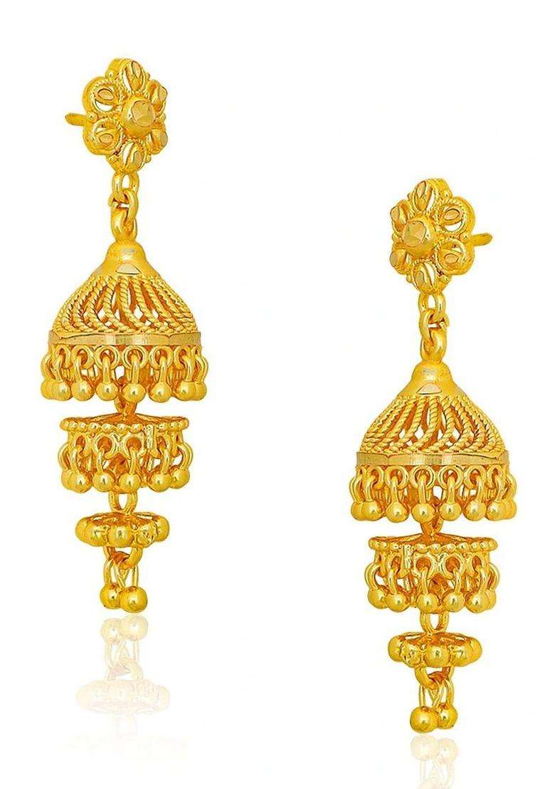 Gold-Plated Floral Jhumkas Earrings for Women | Traditional Temple Jewellery for Wedding & Festive Wear | Gift for Her - Indya