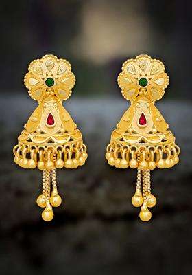 Gold-Plated Floral Jhumkas Earrings for Women | Traditional Temple Jewellery for Wedding & Festive Wear | Gift for Her