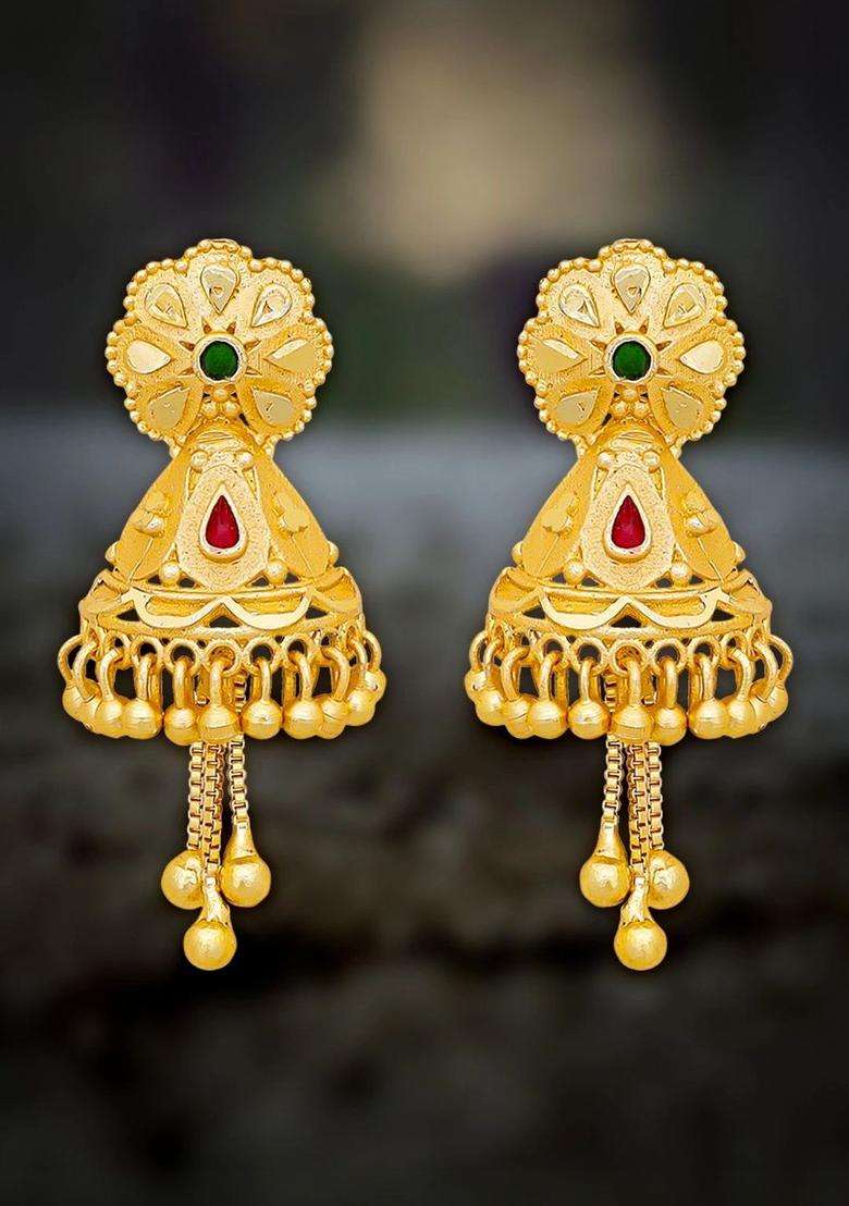 Gold-Plated Floral Jhumkas Earrings for Women | Traditional Temple Jewellery for Wedding & Festive Wear | Gift for Her - Indya