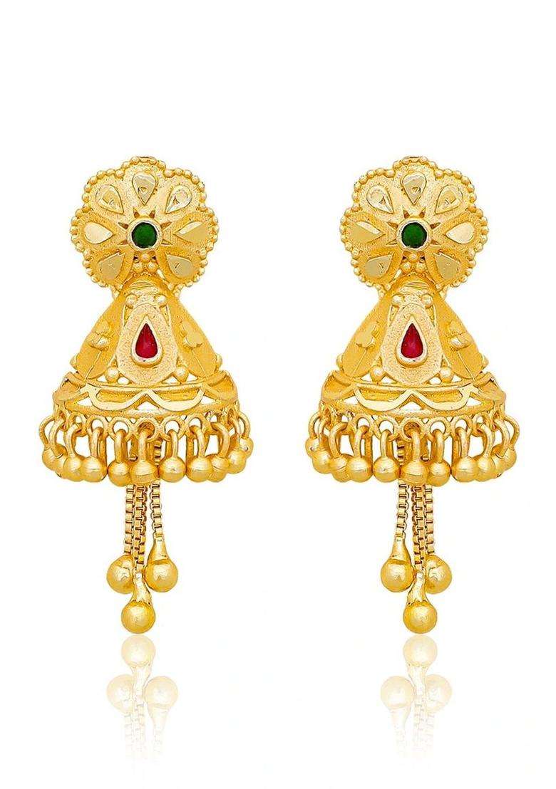 Gold-Plated Floral Jhumkas Earrings for Women | Traditional Temple Jewellery for Wedding & Festive Wear | Gift for Her - Indya