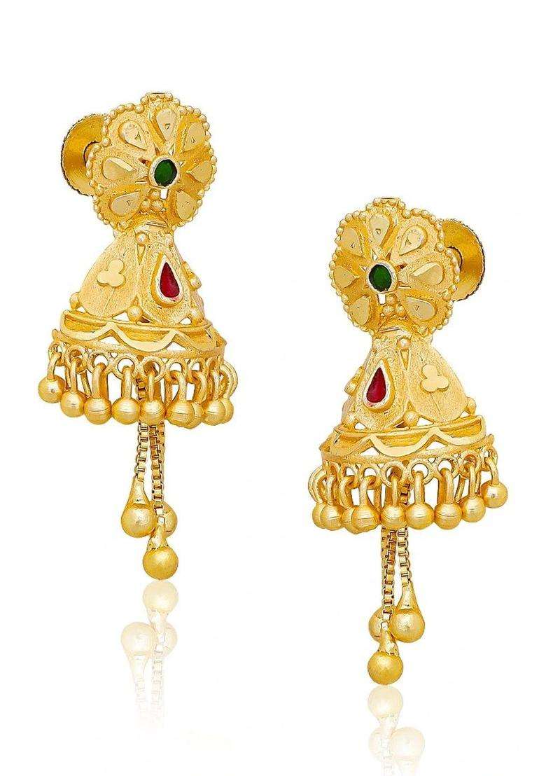 Gold-Plated Floral Jhumkas Earrings for Women | Traditional Temple Jewellery for Wedding & Festive Wear | Gift for Her - Indya