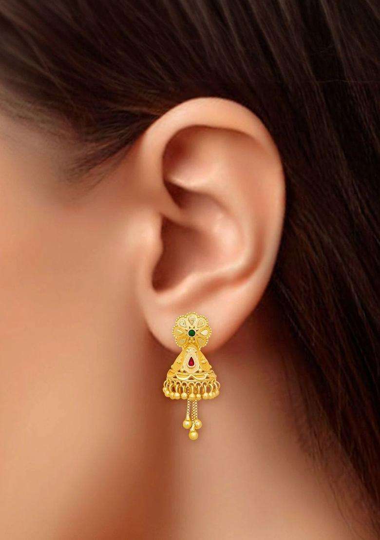 Gold-Plated Floral Jhumkas Earrings for Women | Traditional Temple Jewellery for Wedding & Festive Wear | Gift for Her - Indya