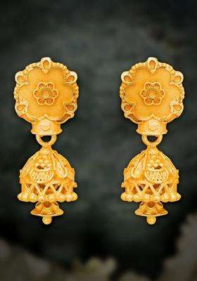 Gold-Plated Floral Jhumkas Earrings for Women | Traditional Temple Jewellery for Wedding & Festive Wear | Gift for Her