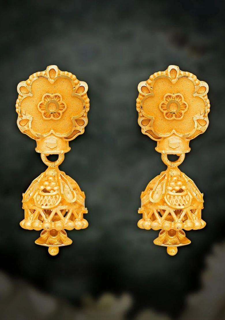 Gold-Plated Floral Jhumkas Earrings for Women | Traditional Temple Jewellery for Wedding & Festive Wear | Gift for Her - Indya
