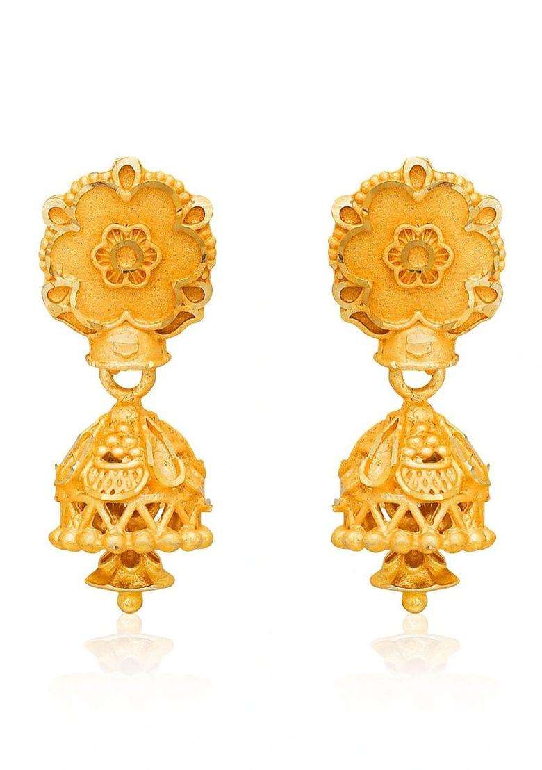 Gold-Plated Floral Jhumkas Earrings for Women | Traditional Temple Jewellery for Wedding & Festive Wear | Gift for Her - Indya