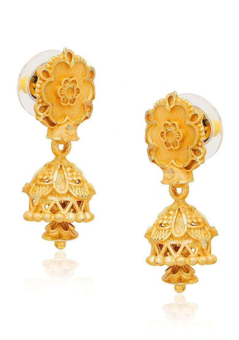 Gold-Plated Floral Jhumkas Earrings for Women | Traditional Temple Jewellery for Wedding & Festive Wear | Gift for Her - Indya