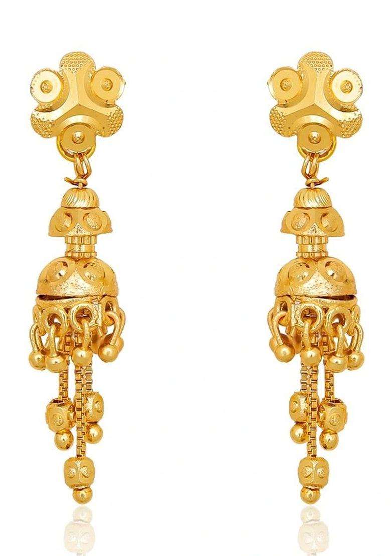 Gold-Plated Floral Jhumkas Earrings for Women | Traditional Temple Jewellery for Wedding & Festive Wear | Gift for Her - Indya