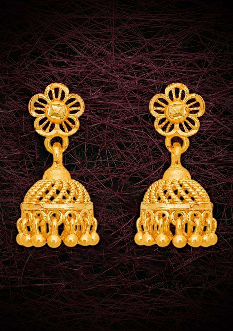 Gold-Plated Floral Jhumkas Earrings for Women | Traditional Temple Jewellery for Wedding & Festive Wear | Gift for Her - Indya