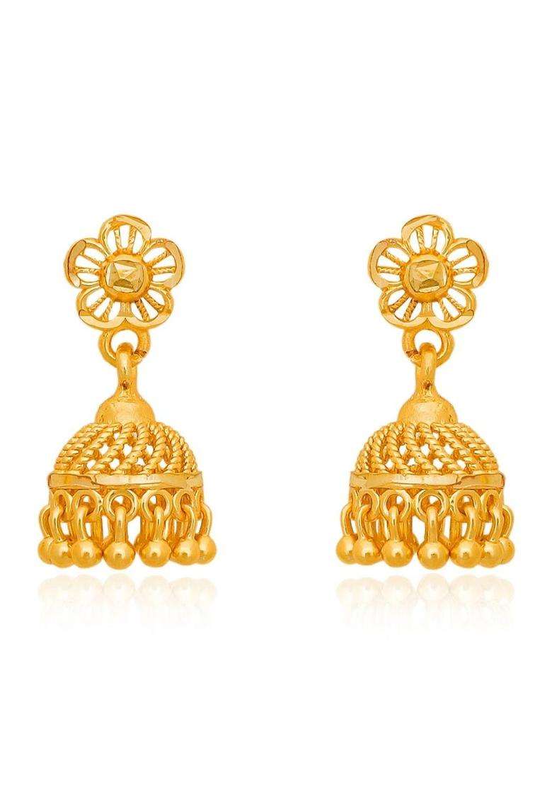 Gold-Plated Floral Jhumkas Earrings for Women | Traditional Temple Jewellery for Wedding & Festive Wear | Gift for Her - Indya