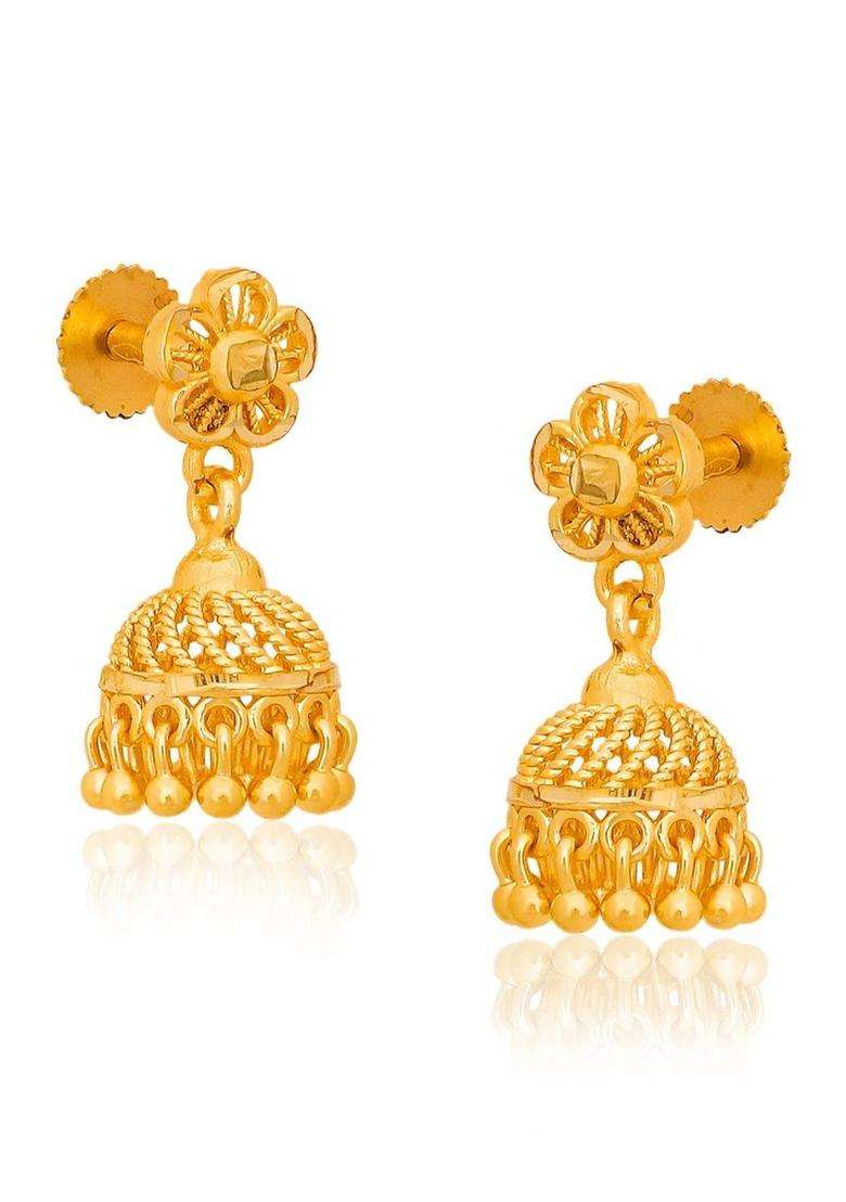 Gold-Plated Floral Jhumkas Earrings for Women | Traditional Temple Jewellery for Wedding & Festive Wear | Gift for Her - Indya