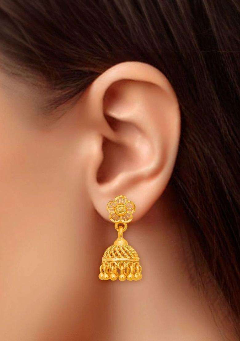 Gold-Plated Floral Jhumkas Earrings for Women | Traditional Temple Jewellery for Wedding & Festive Wear | Gift for Her - Indya