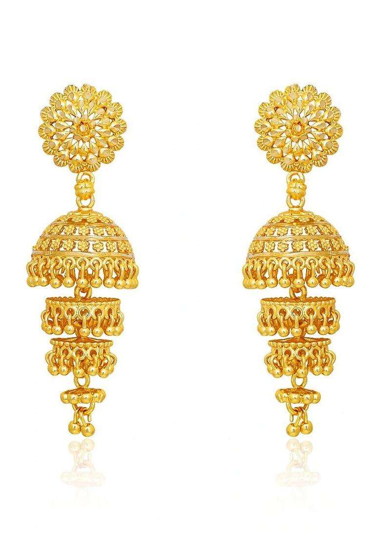 Gold-Plated Floral Jhumkas Earrings for Women | Traditional Temple Jewellery for Wedding & Festive Wear | Gift for Her - Indya