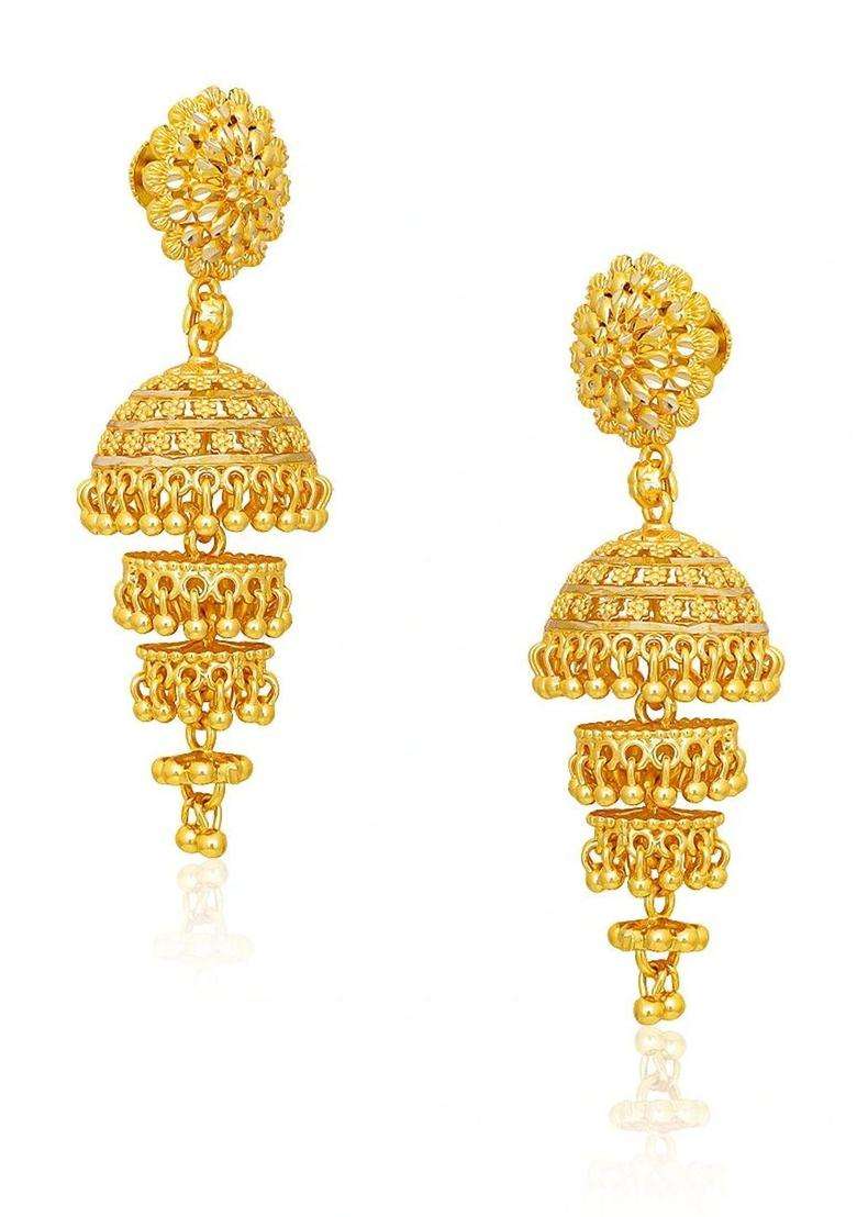 Gold-Plated Floral Jhumkas Earrings for Women | Traditional Temple Jewellery for Wedding & Festive Wear | Gift for Her - Indya