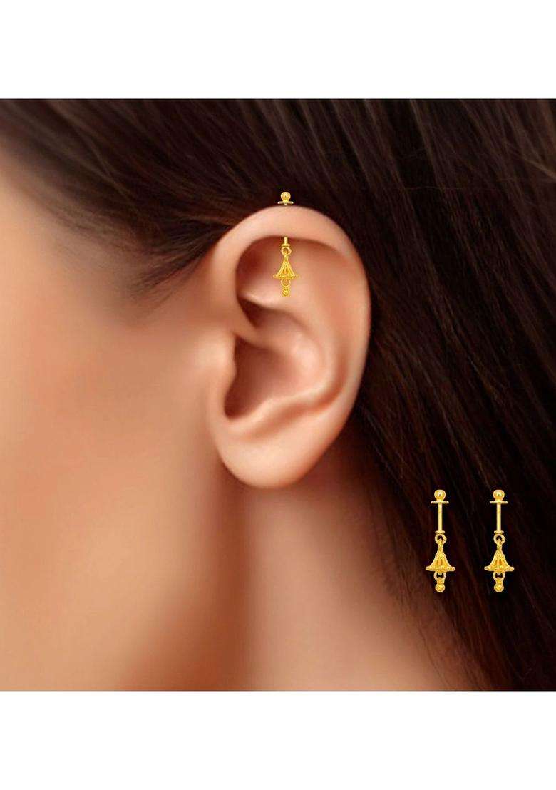 Gold-Plated Geometric Drop Earrings for Women | Traditional Temple Jewellery for Wedding & Festive Wear | Gift for Her - Indya