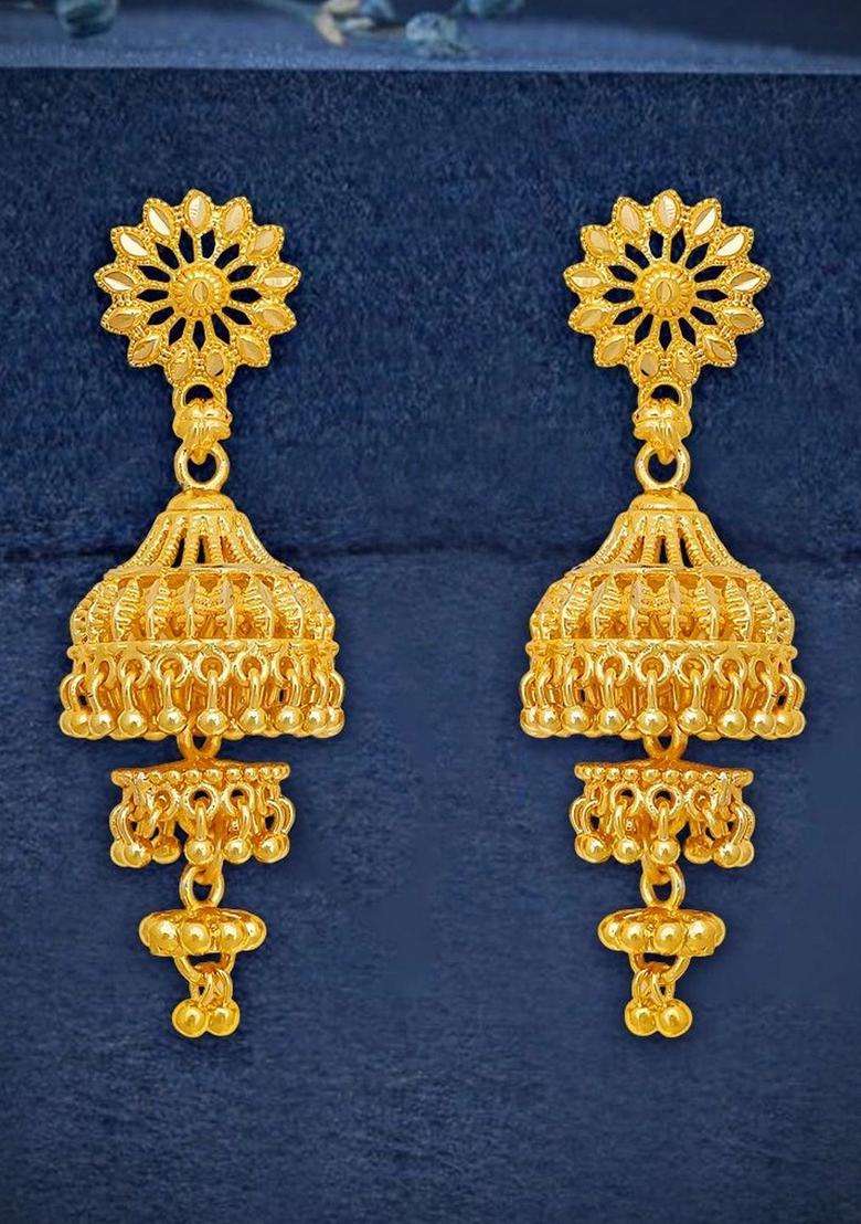 Gold-Plated Circular Jhumkas Earrings for Women | Traditional Temple Jewellery for Wedding & Festive Wear | Gift for Her - Indya