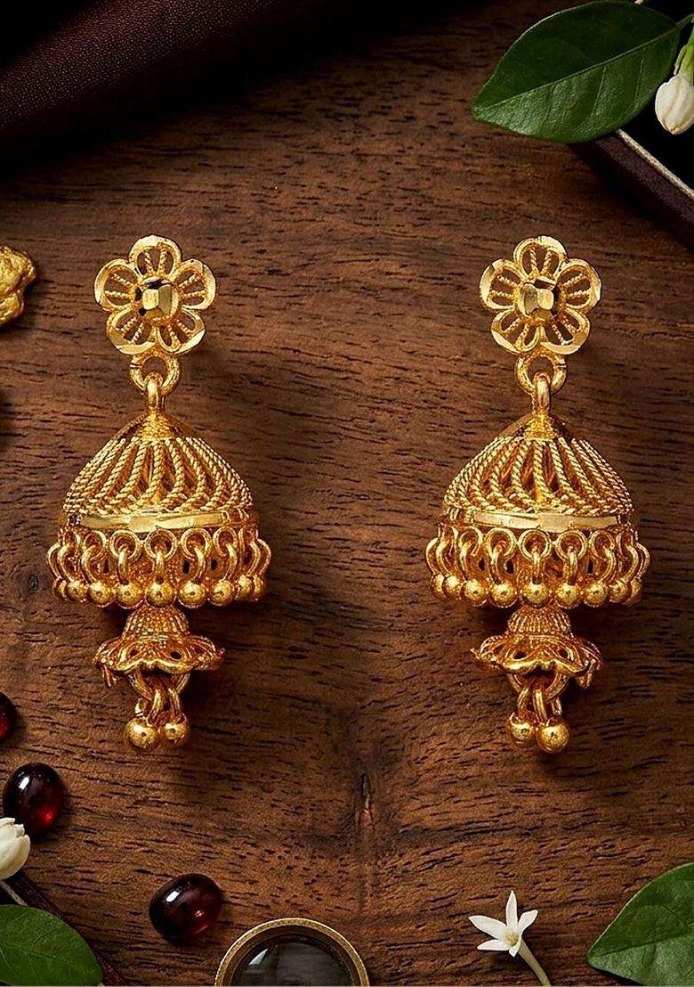 Gold-Plated Circular Jhumkas Earrings for Women | Traditional Temple Jewellery for Wedding & Festive Wear | Gift for Her - Indya
