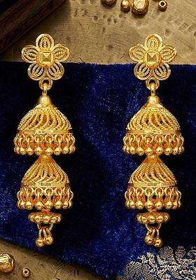 Gold-Plated Floral Jhumkas Earrings for Women | Traditional Temple Jewellery for Wedding & Festive Wear | Gift for Her