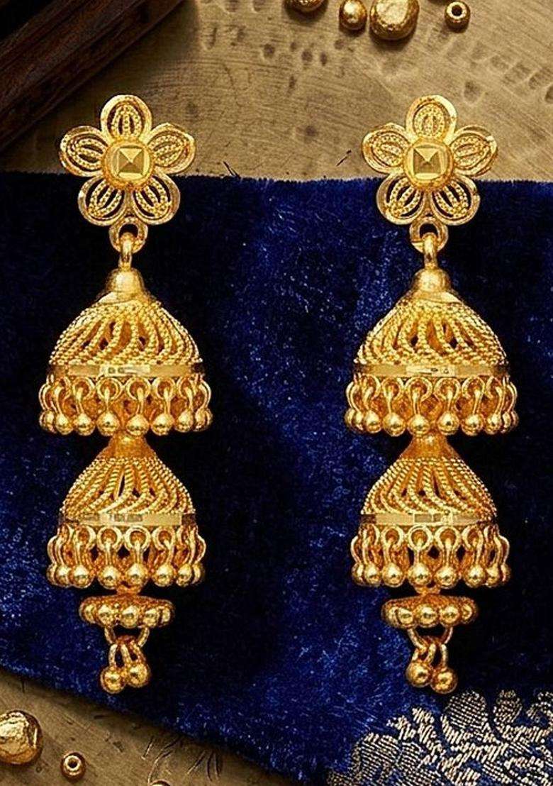 Gold-Plated Floral Jhumkas Earrings for Women | Traditional Temple Jewellery for Wedding & Festive Wear | Gift for Her - Indya