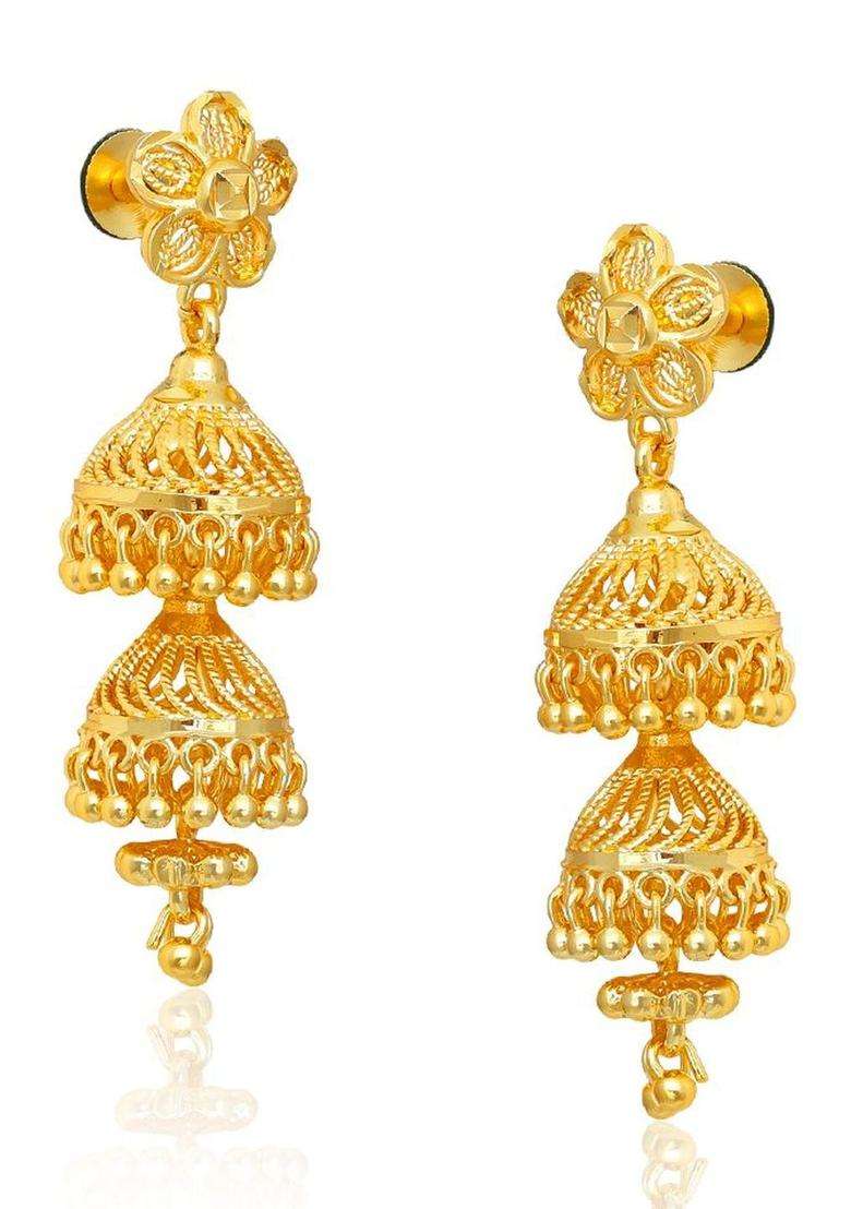 Gold-Plated Floral Jhumkas Earrings for Women | Traditional Temple Jewellery for Wedding & Festive Wear | Gift for Her - Indya