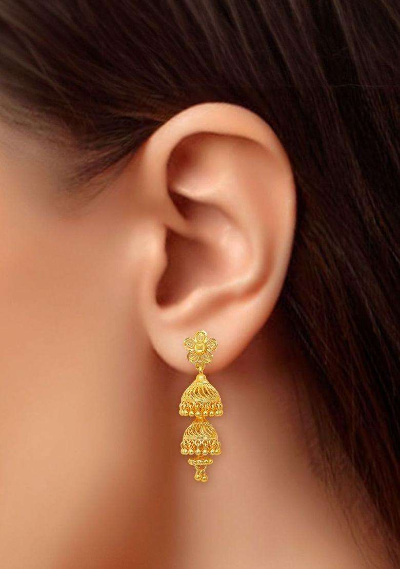 Gold-Plated Floral Jhumkas Earrings for Women | Traditional Temple Jewellery for Wedding & Festive Wear | Gift for Her - Indya