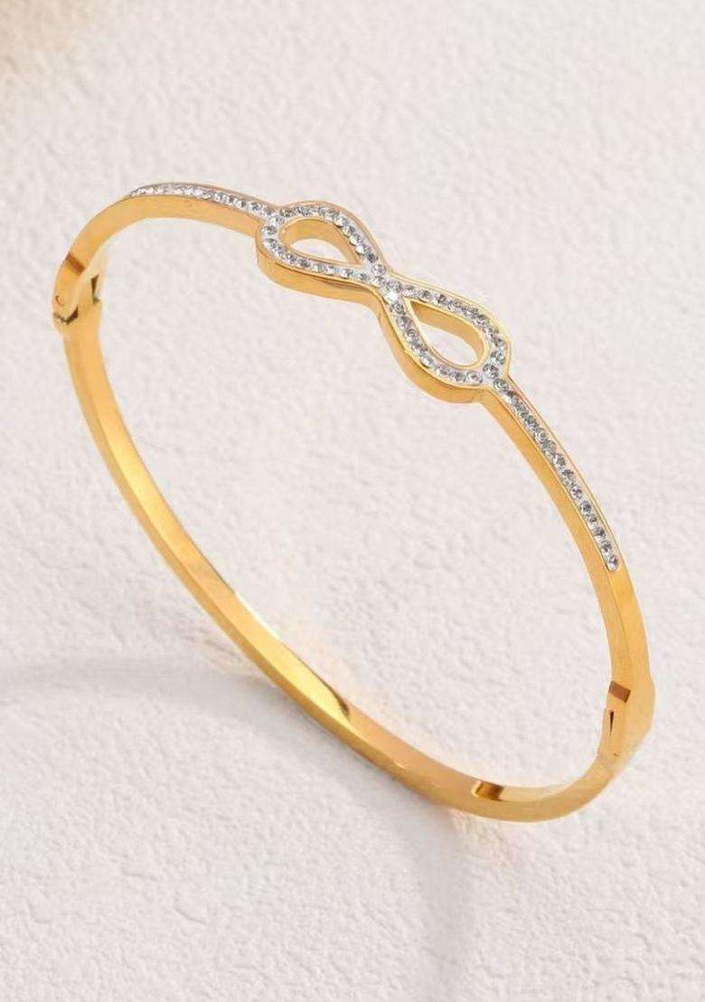 American Diamond Temple Gold-Plated Kada Bracelet for Women | Stylish Party & Everyday Wear | Gift for Her - Indya