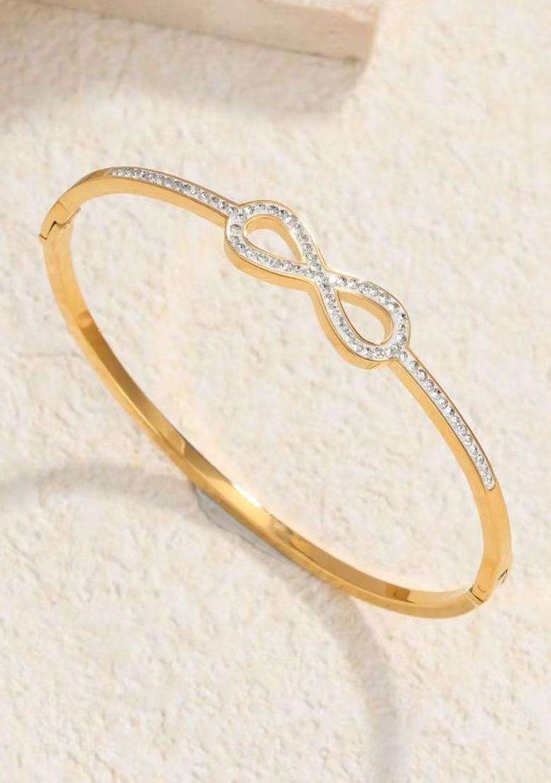 American Diamond Temple Gold-Plated Kada Bracelet for Women | Stylish Party & Everyday Wear | Gift for Her - Indya
