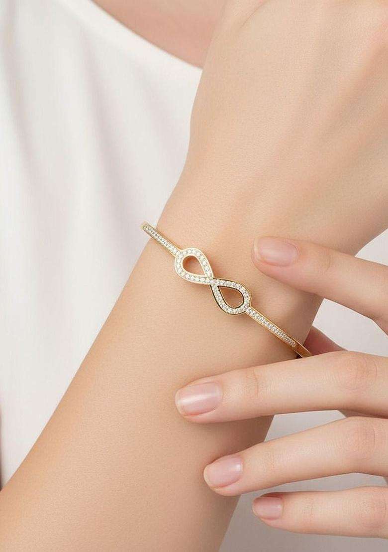 American Diamond Temple Gold-Plated Kada Bracelet for Women | Stylish Party & Everyday Wear | Gift for Her - Indya