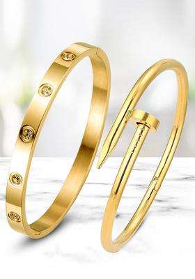Rose Gold-Plated Set of 2 Gold-Plated American Diamond Studded Kada Bracelet for Women | Stylish Party & Everyday Wear | Gift for Her