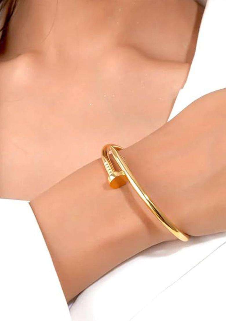 Rose Gold-Plated Set of 2 Gold-Plated American Diamond Studded Kada Bracelet for Women | Stylish Party & Everyday Wear | Gift for Her - Indya