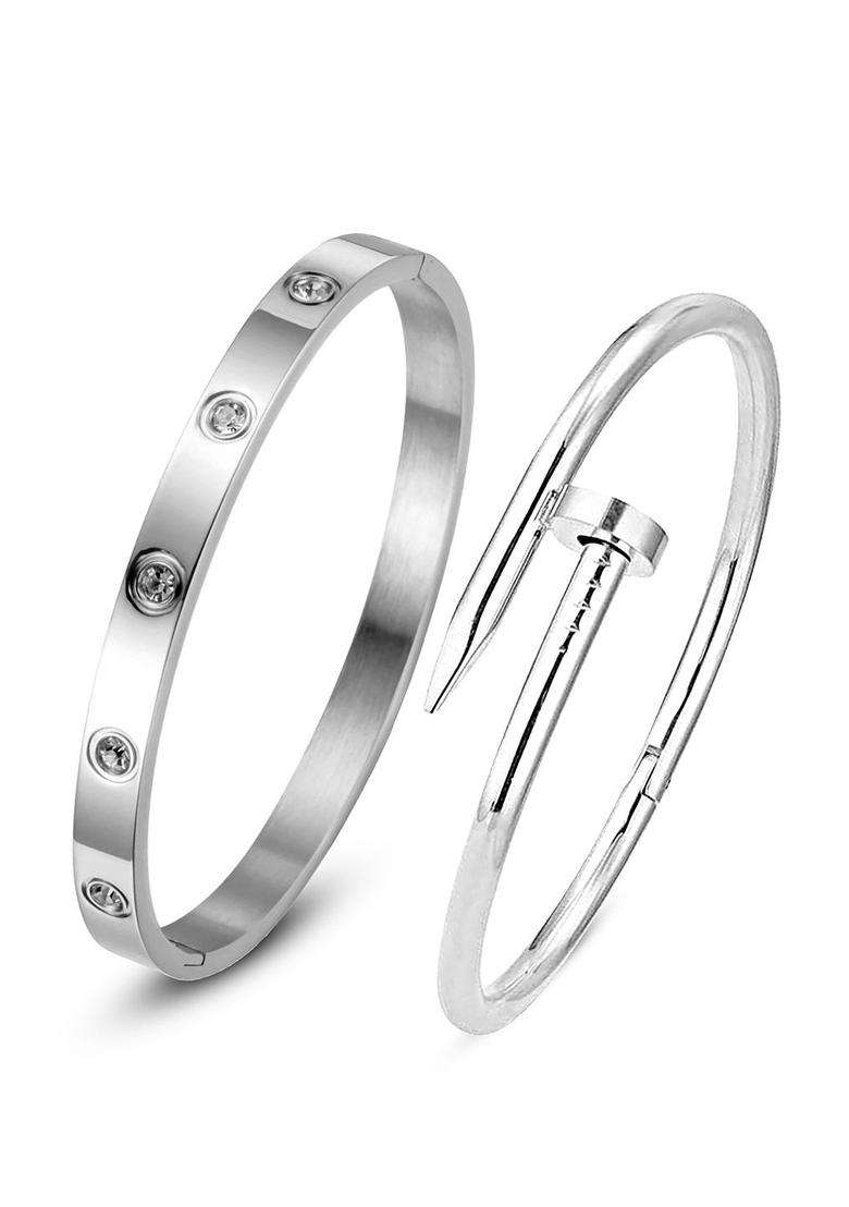 2 American Diamond Temple Silver-Plated Bangle-Style Bracelet for Women | Stylish Party & Everyday Wear | Gift for Her - Indya