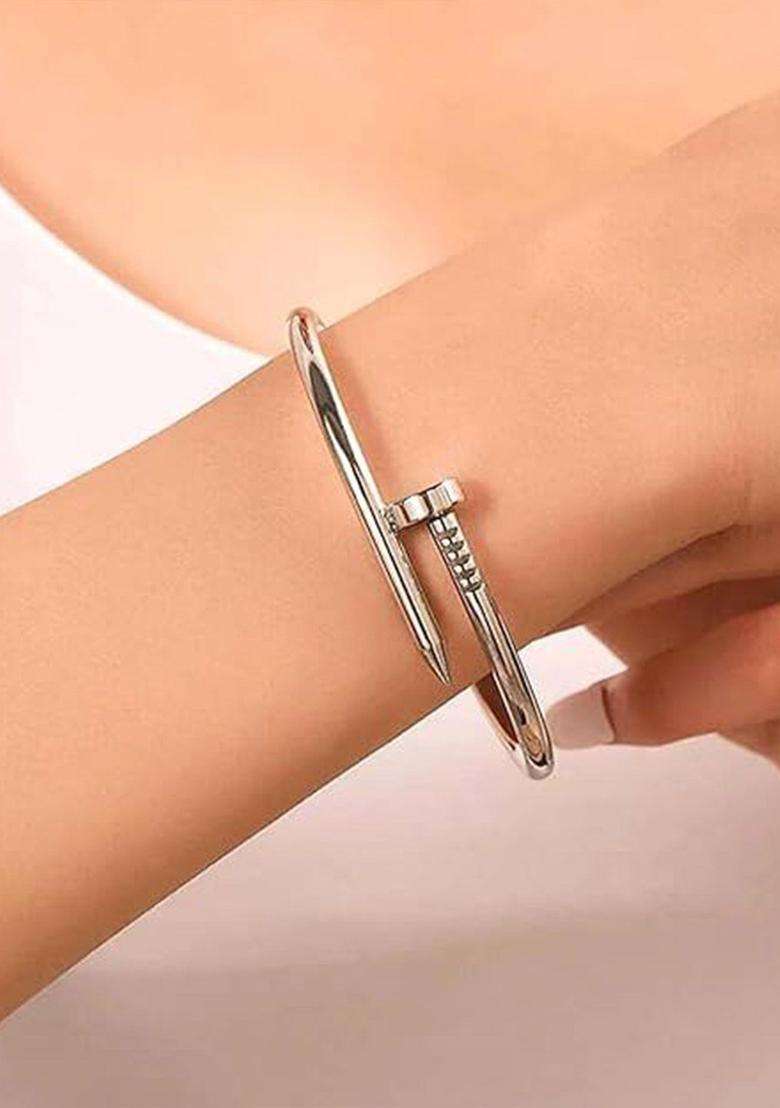 2 American Diamond Temple Silver-Plated Bangle-Style Bracelet for Women | Stylish Party & Everyday Wear | Gift for Her - Indya