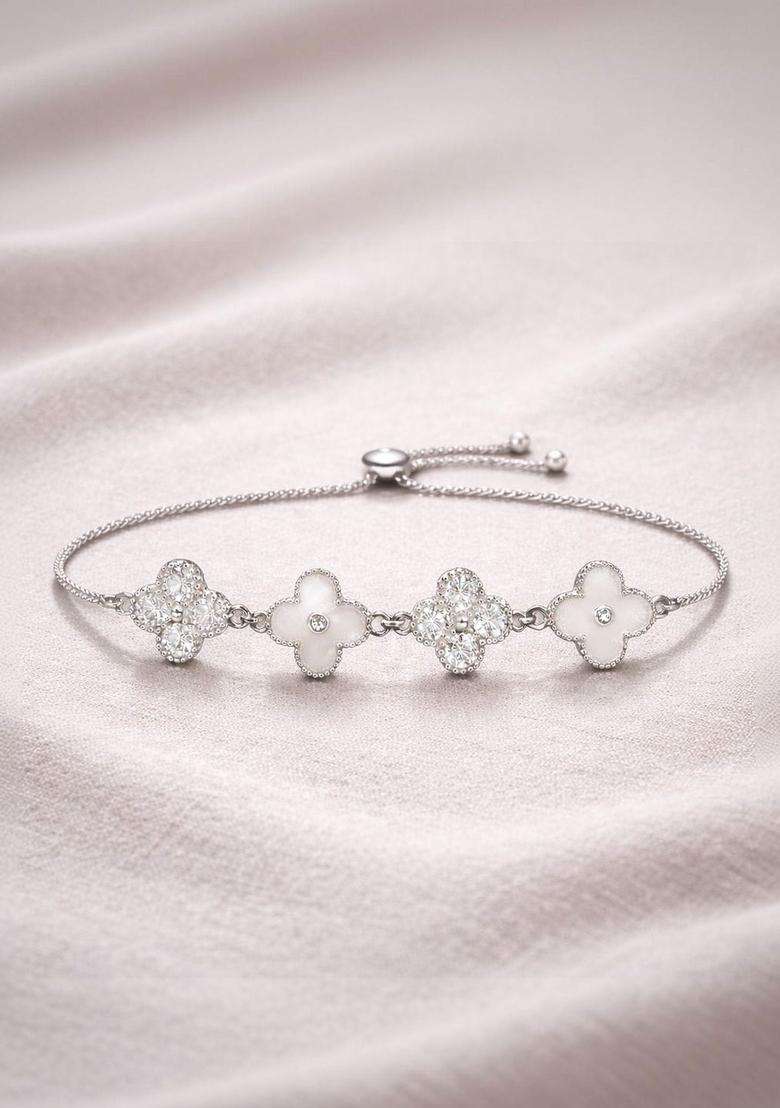 Silver-Plated American Diamond Multistrand Bracelet for Women | Stylish Party & Everyday Wear | Gift for Her - Indya