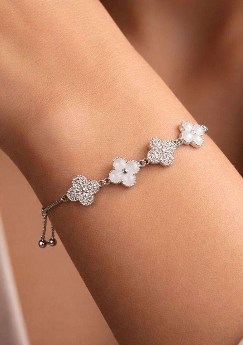 Silver-Plated American Diamond Multistrand Bracelet for Women | Stylish Party & Everyday Wear | Gift for Her - Indya