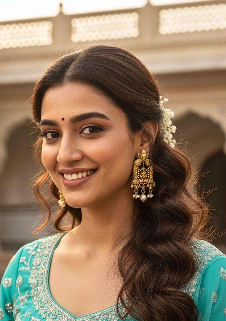 Gold-Plated Artificial Beads Lakshmi & Ganesha Big Stud Earrings for Women | Traditional Temple Jewellery for Wedding & Festive Wear | Gift for Her - Indya