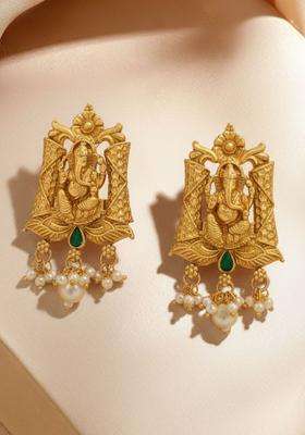 Gold-Plated Rajwadi Kempu Lord Ganesha Earrings for Women | Traditional Temple Jewellery for Wedding & Festive Wear | Gift for Her