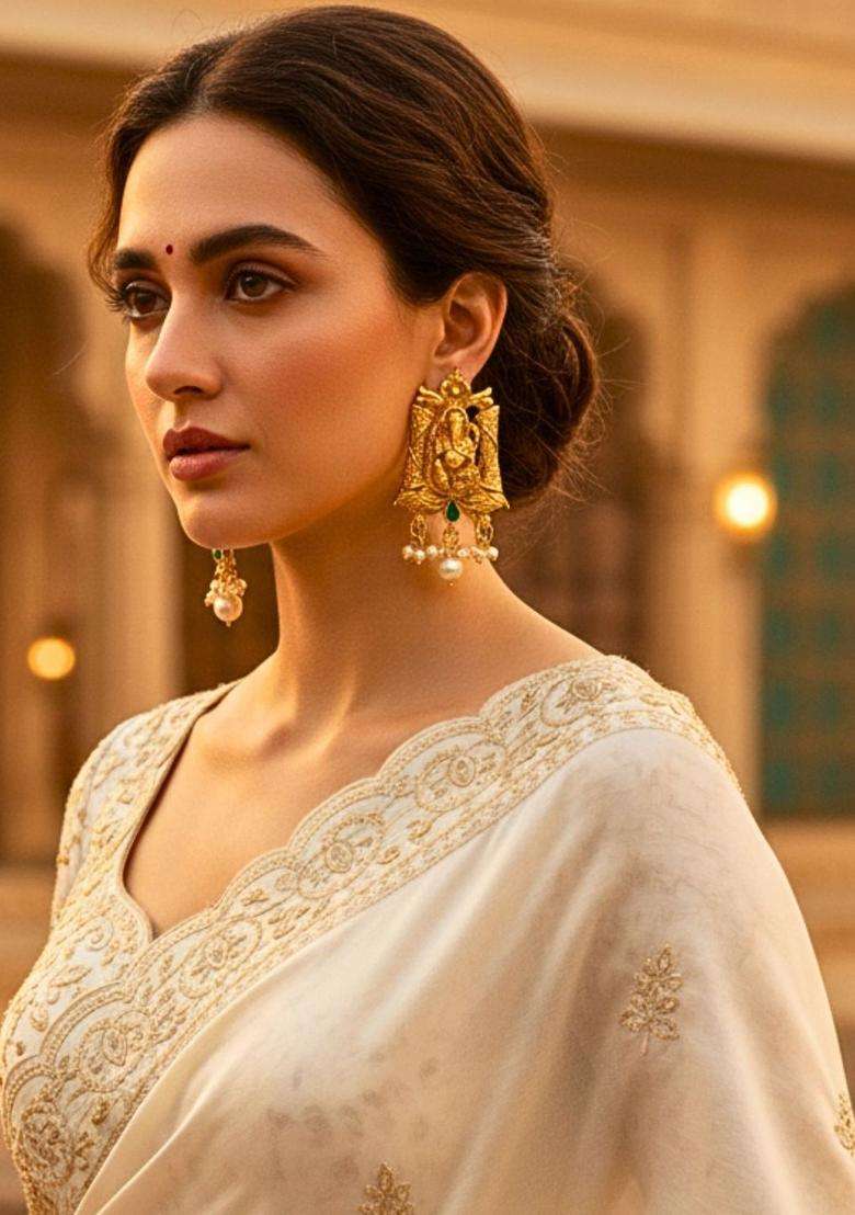 Gold-Plated Rajwadi Kempu Lord Ganesha Earrings for Women | Traditional Temple Jewellery for Wedding & Festive Wear | Gift for Her - Indya
