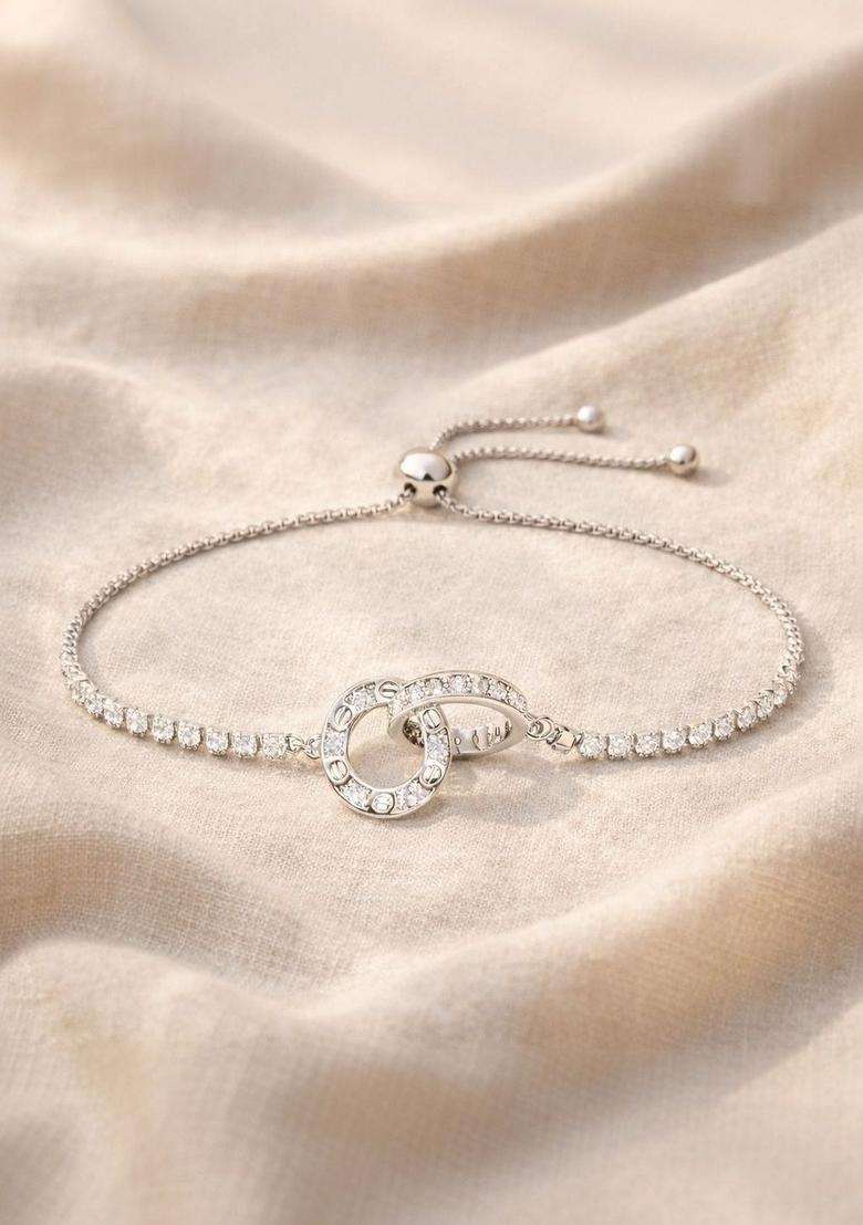Silver-Plated American Diamond Anti Tarnish Link Bracelet for Women | Stylish Party & Everyday Wear | Gift for Her - Indya