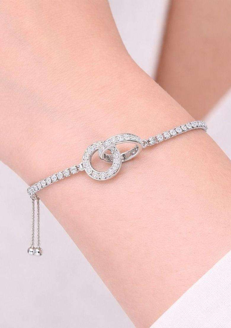 Silver-Plated American Diamond Anti Tarnish Link Bracelet for Women | Stylish Party & Everyday Wear | Gift for Her - Indya