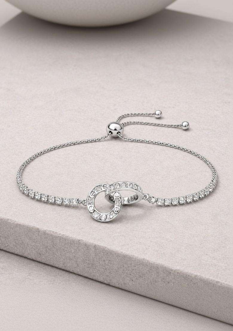 Silver-Plated American Diamond Anti Tarnish Link Bracelet for Women | Stylish Party & Everyday Wear | Gift for Her - Indya
