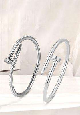 Set of 2 Silver-Plated American Diamond Studded Bangle-Style Bracelet for Women | Stylish Party & Everyday Wear | Gift for Her