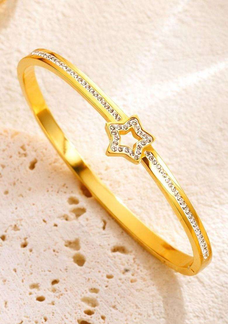 American Diamond Temple Gold-Plated Kada Bracelet for Women | Stylish Party & Everyday Wear | Gift for Her - Indya