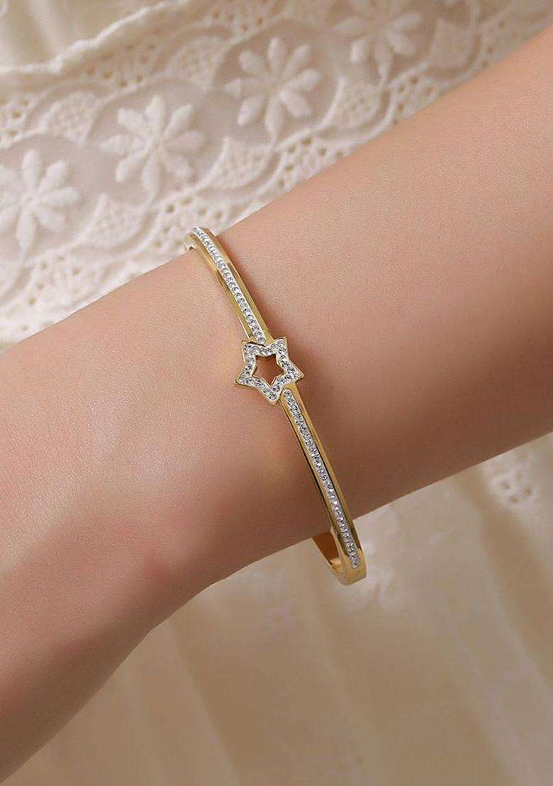 American Diamond Temple Gold-Plated Kada Bracelet for Women | Stylish Party & Everyday Wear | Gift for Her - Indya