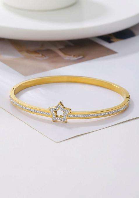 American Diamond Temple Gold-Plated Kada Bracelet for Women | Stylish Party & Everyday Wear | Gift for Her