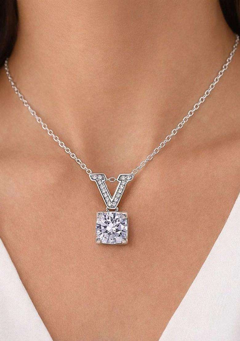 Silver-Plated Geometric Pendants with Chains with CZ Stone for Women | Stylish Party & Everyday Wear | Gift for Her - Indya