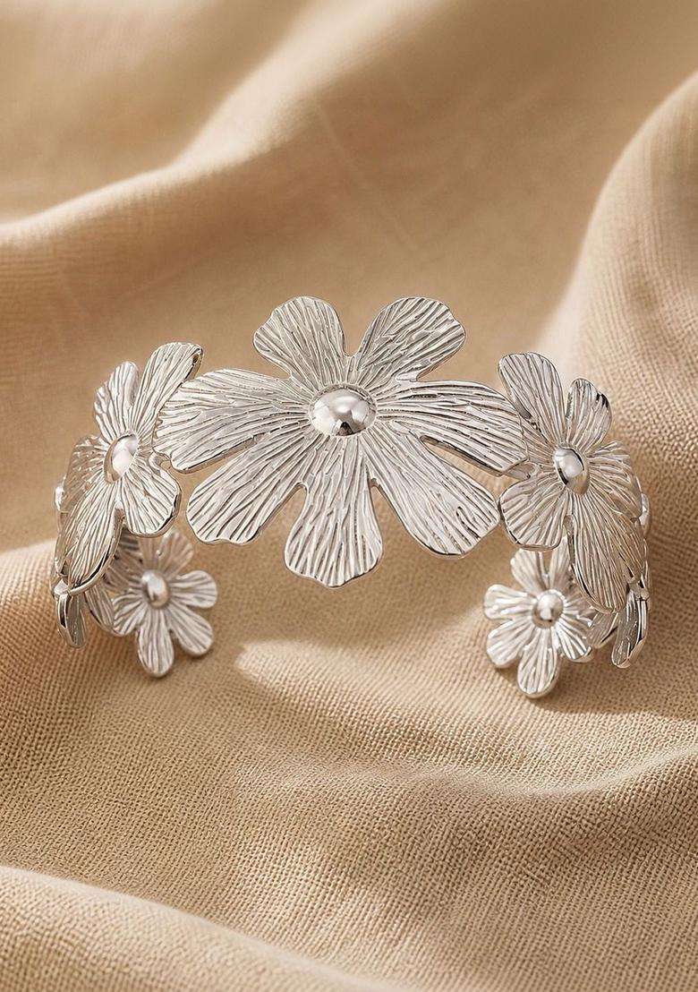 Temple Silver-Plated Cuff Bracelet for Women | Stylish Party & Everyday Wear | Gift for Her - Indya