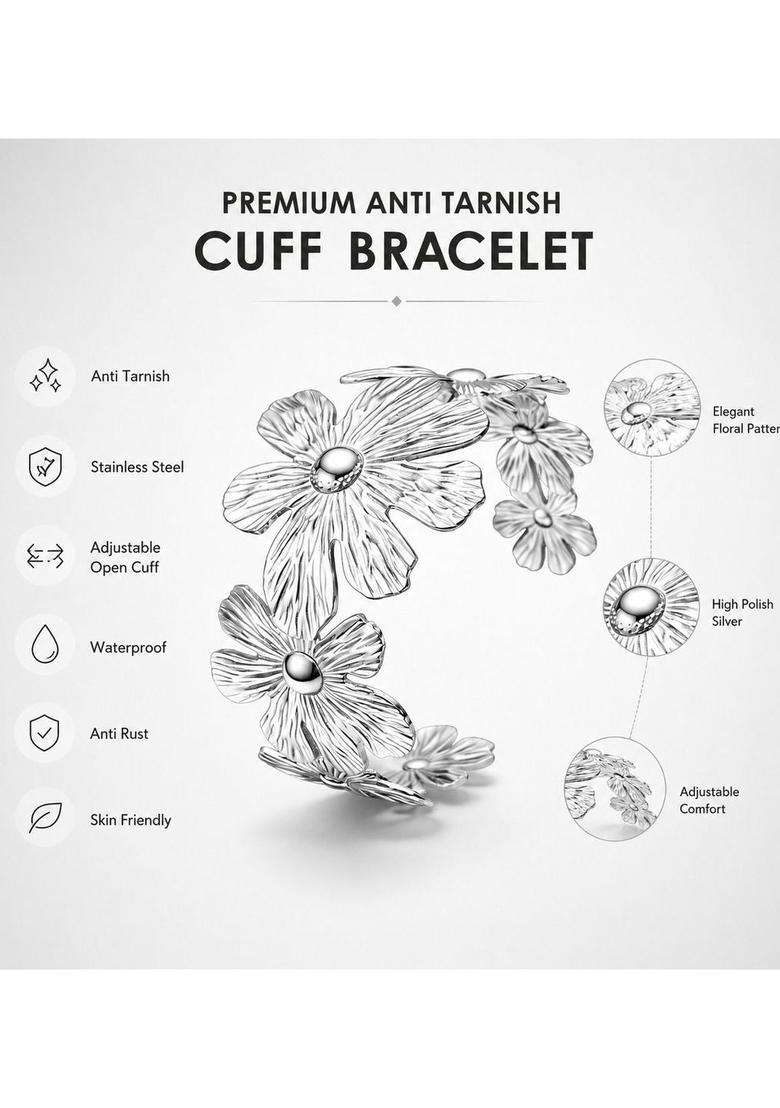 Temple Silver-Plated Cuff Bracelet for Women | Stylish Party & Everyday Wear | Gift for Her - Indya