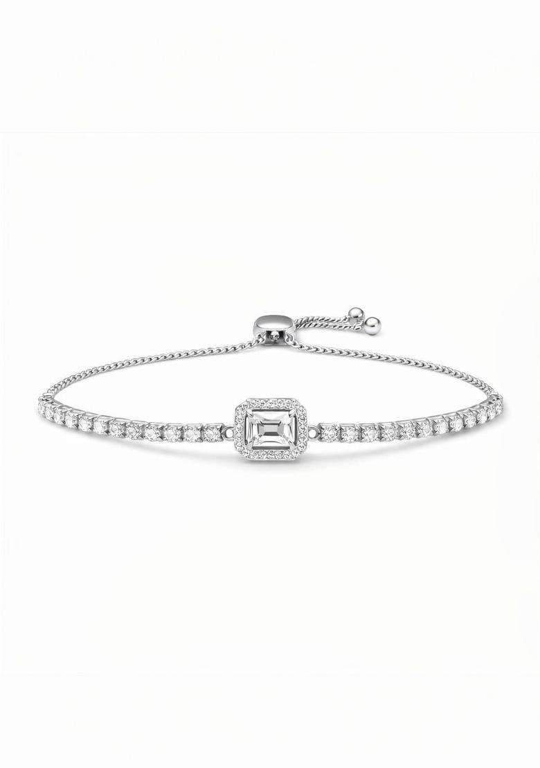 American Diamond Temple Silver-Plated Link Bracelet for Women | Stylish Party & Everyday Wear | Gift for Her - Indya