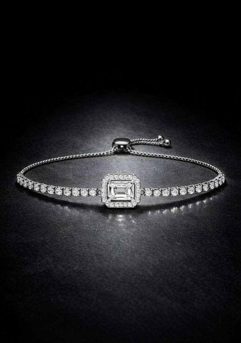 American Diamond Temple Silver-Plated Link Bracelet for Women | Stylish Party & Everyday Wear | Gift for Her - Indya