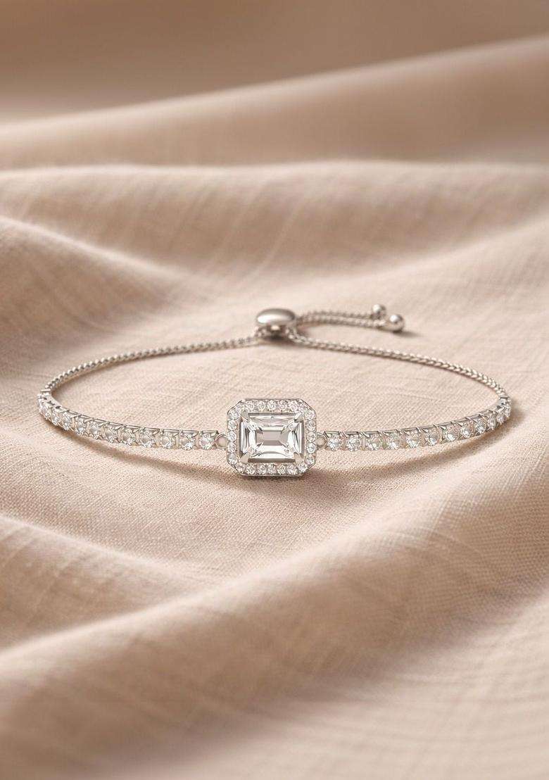 American Diamond Temple Silver-Plated Link Bracelet for Women | Stylish Party & Everyday Wear | Gift for Her - Indya