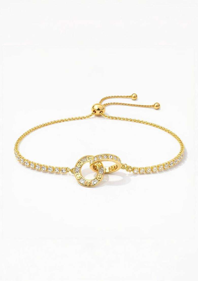 American Diamond Temple Gold-Plated Link Bracelet for Women | Stylish Party & Everyday Wear | Gift for Her - Indya